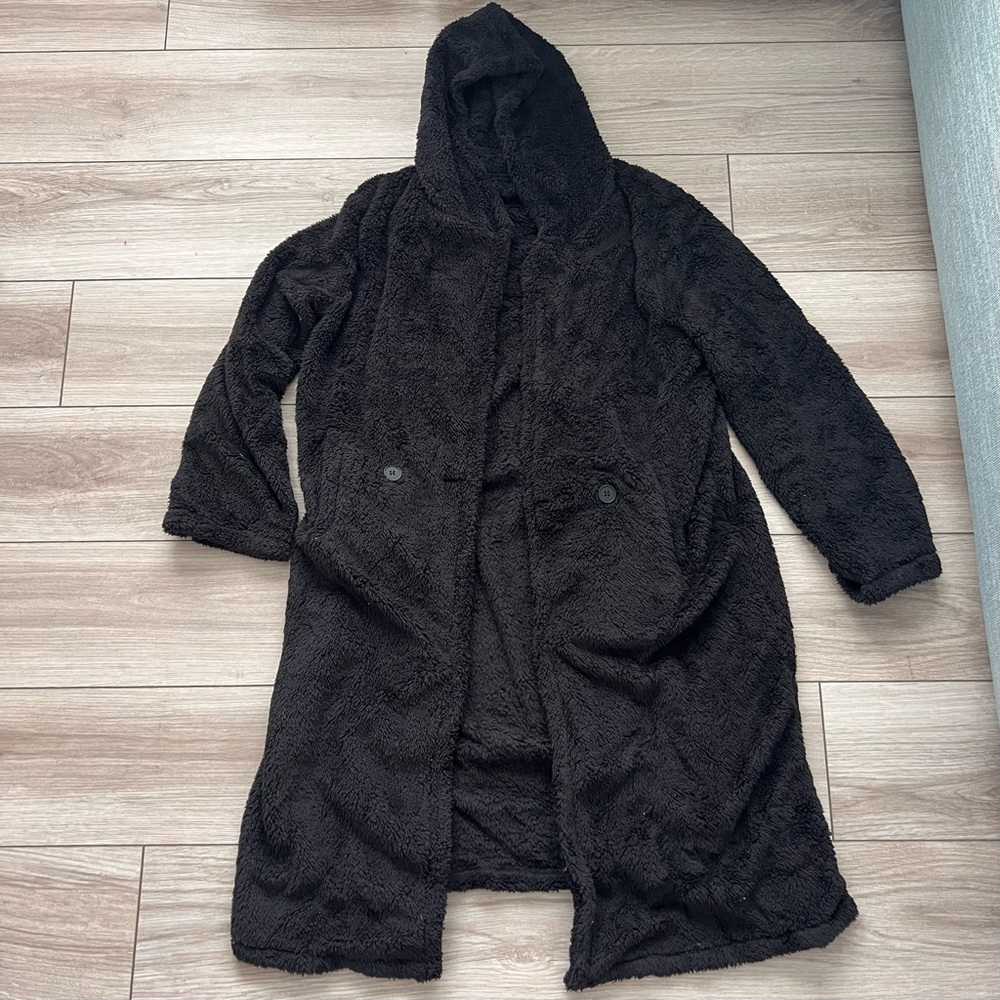 Cozy Black Hooded Fluffy Coat